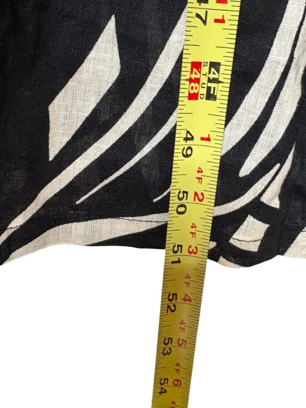 Tahari Linen Blend Kaftan Maxi Dress Black Off-White Geo Leaf Print • Size L - Picture 10 of 12